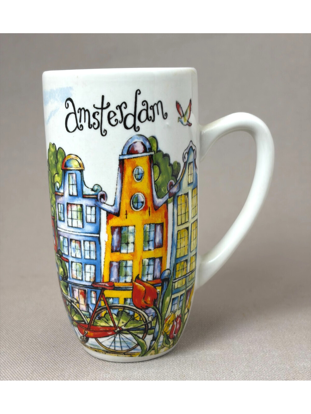 Jet Ter Steege Amsterdam Holland Coffee Mug Tall Canal Houses Bicycle Tulips Cup